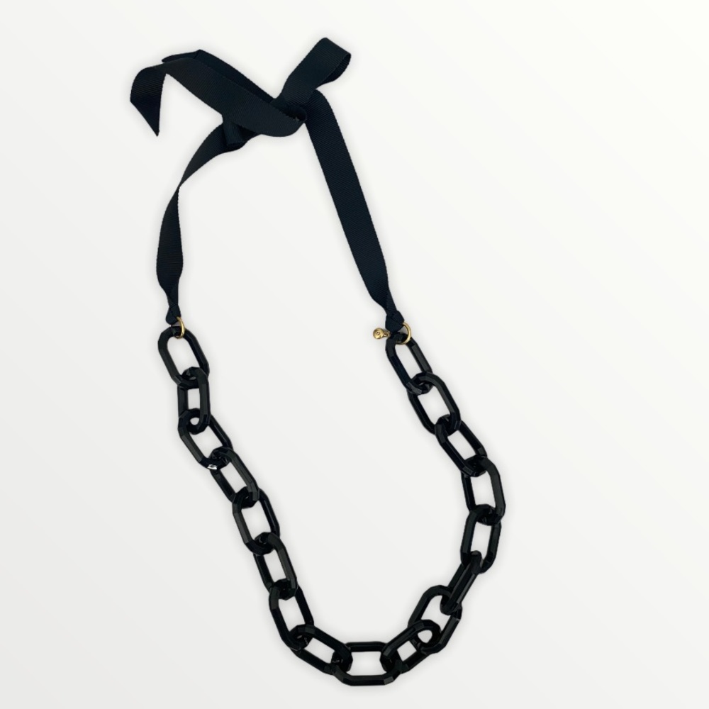 J. Crew Black Chain-Link Ribbon Necklace with Gold Accents